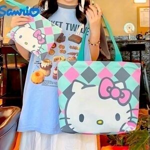 2 Piece Large Capacity Hello Kitty Canvas Tote Bag and Small Travel Bag - NWOT